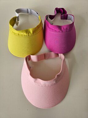 3 X LULULEMON Pink Yellow Raspberry Fuchsia Fast Paced Run Visor Hat Women's OS